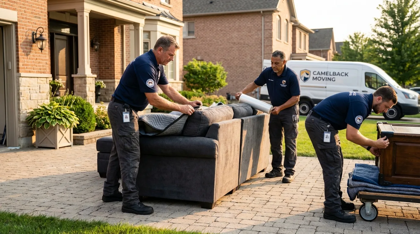 Large estate moving crew wrapping furniture in Boston, NY